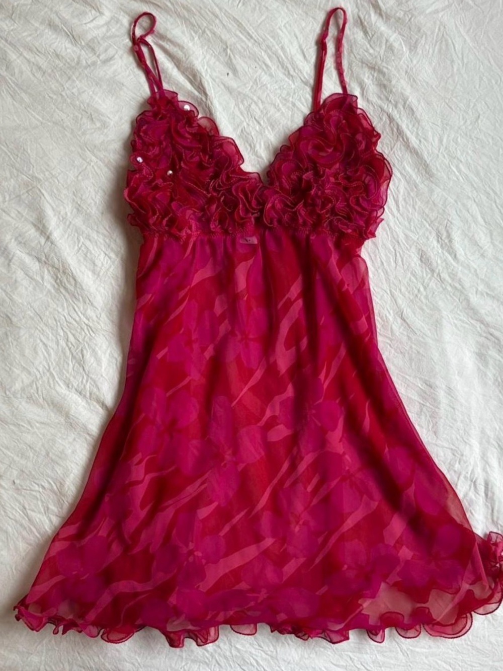 Lasenza Floral Lace-Trim Sheer Chemise - Fuchsia Pink